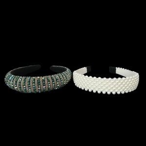 Pearl White Beaded Headband & Teal Crystal Embellished Headband Set- NWOT